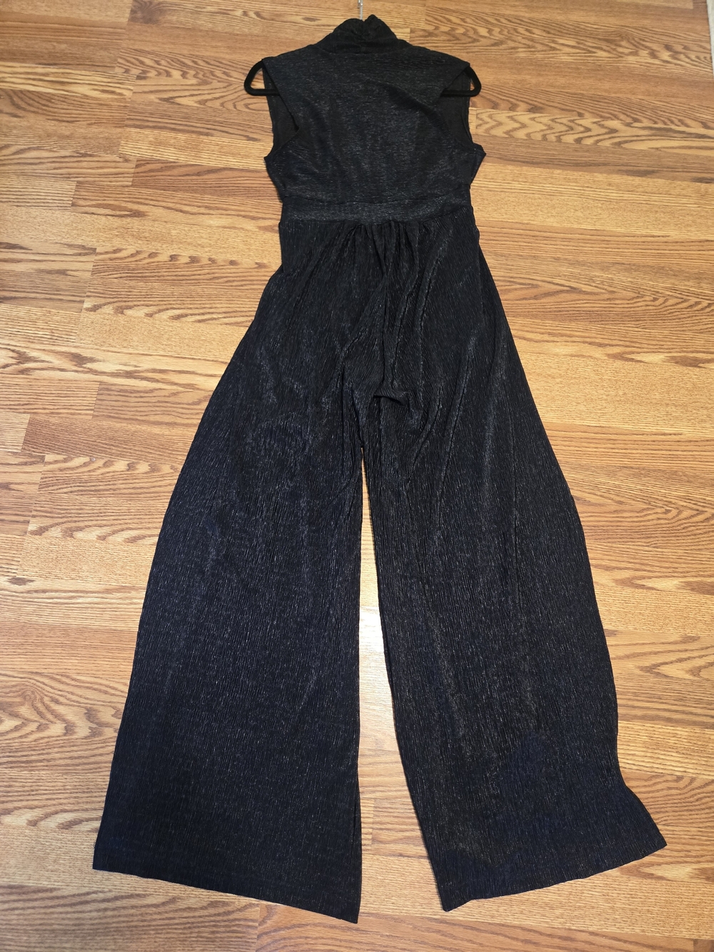 Black Metallic Tulip Wide-Leg Jumpsuit By Unknown Sz L - Picture 6 of 7
